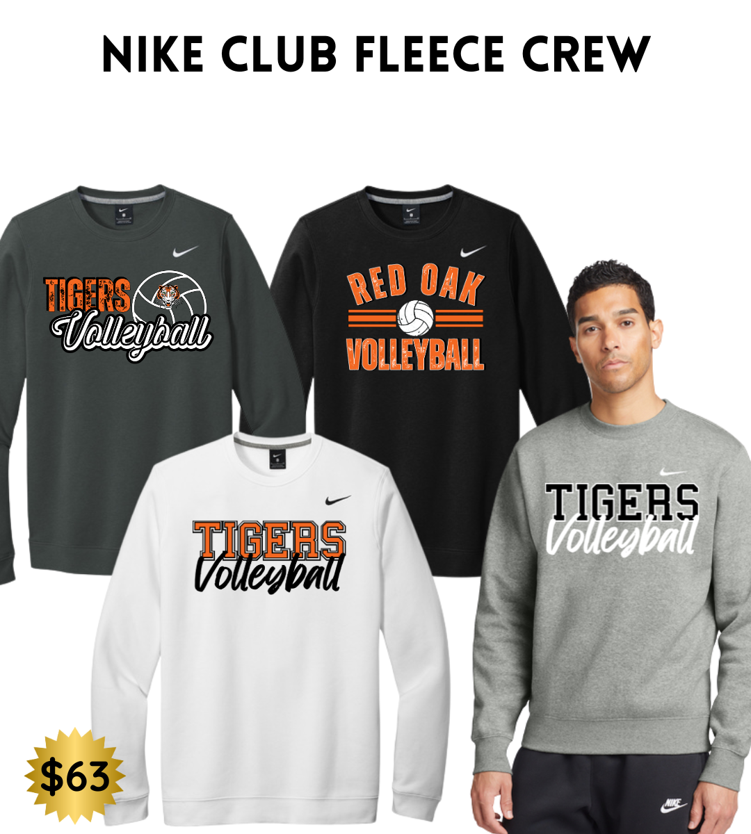 ROVB25 Nike Unisex Club Fleece Sleeve Swoosh Crewneck