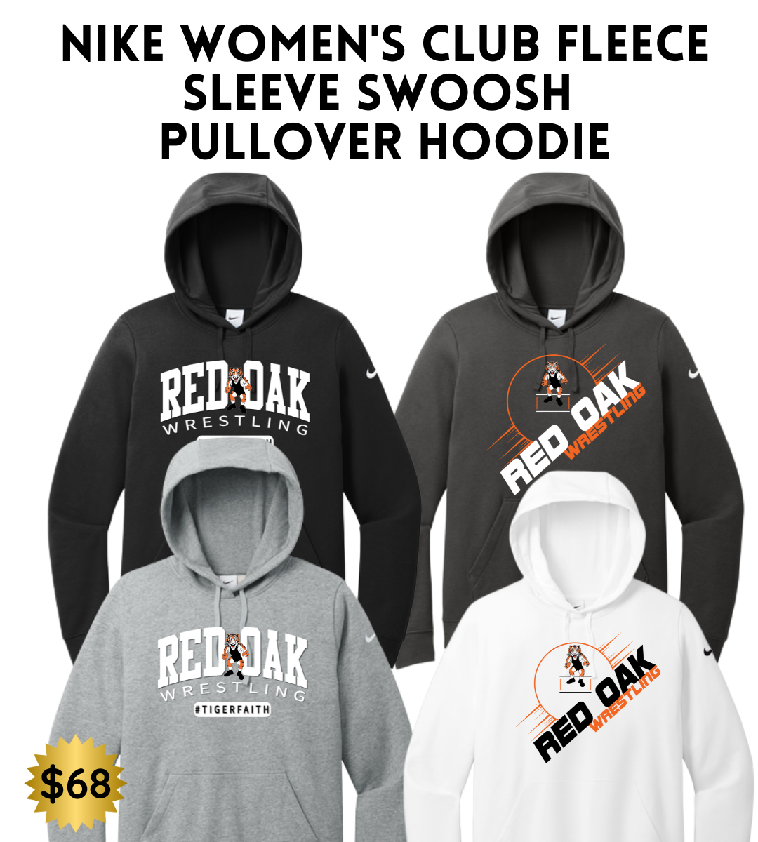 ROWR2526 Nike Women's Club Fleece Sleeve Swoosh Pullover Hoodie
