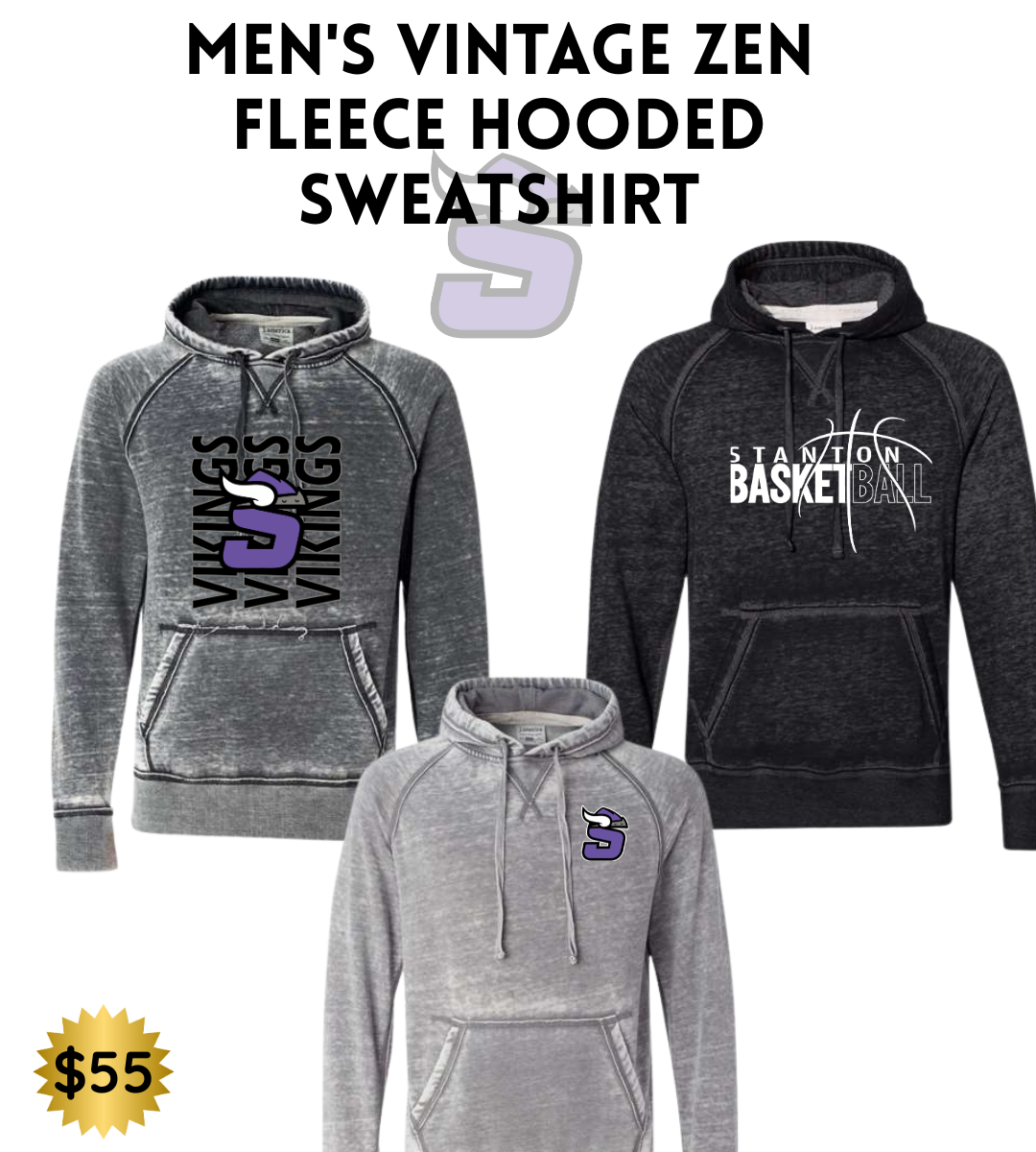 STBB2526 Men's Vintage Zen Fleece Hooded Sweatshirt