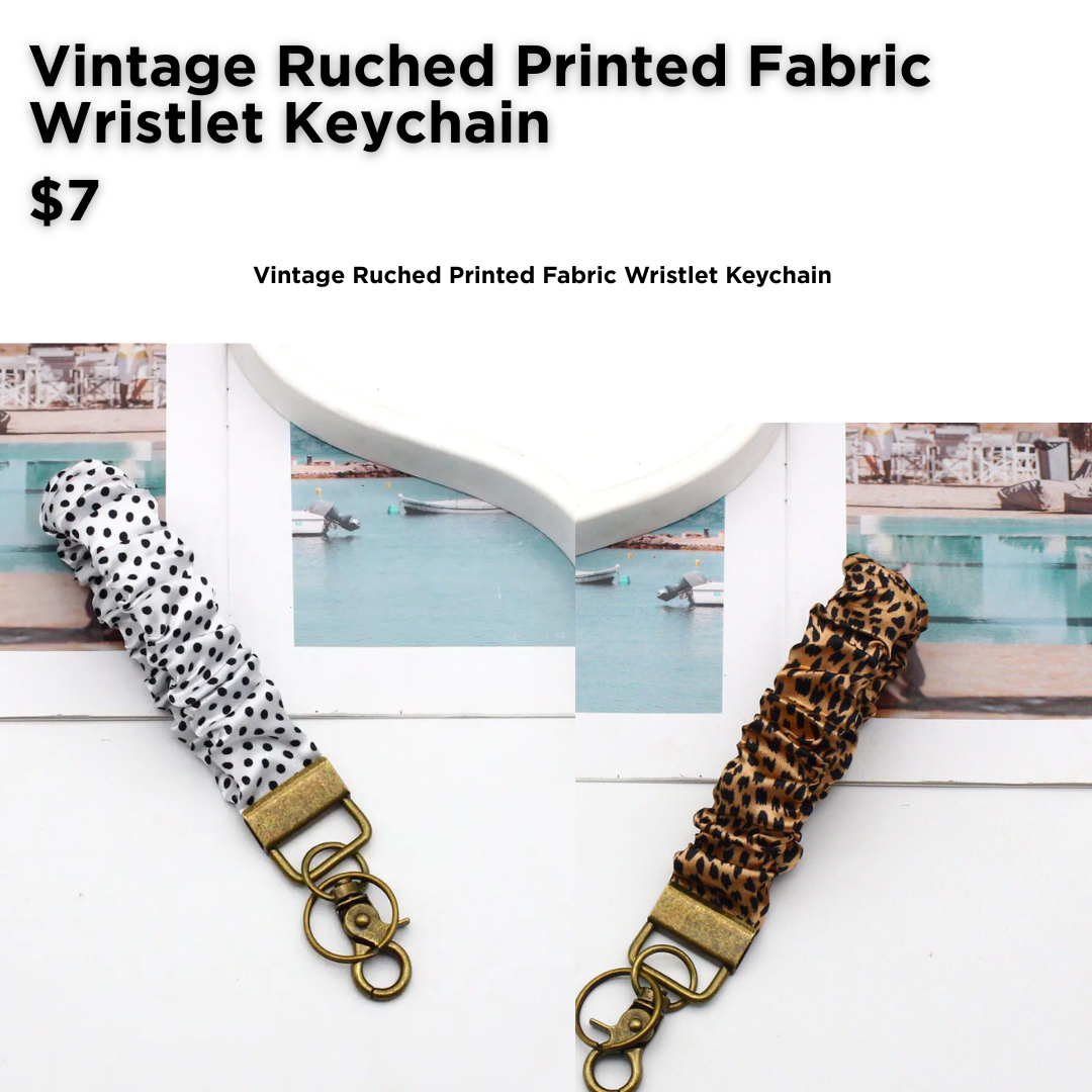 EMF Vintage Ruched Printed Fabric Wristlet Keychain