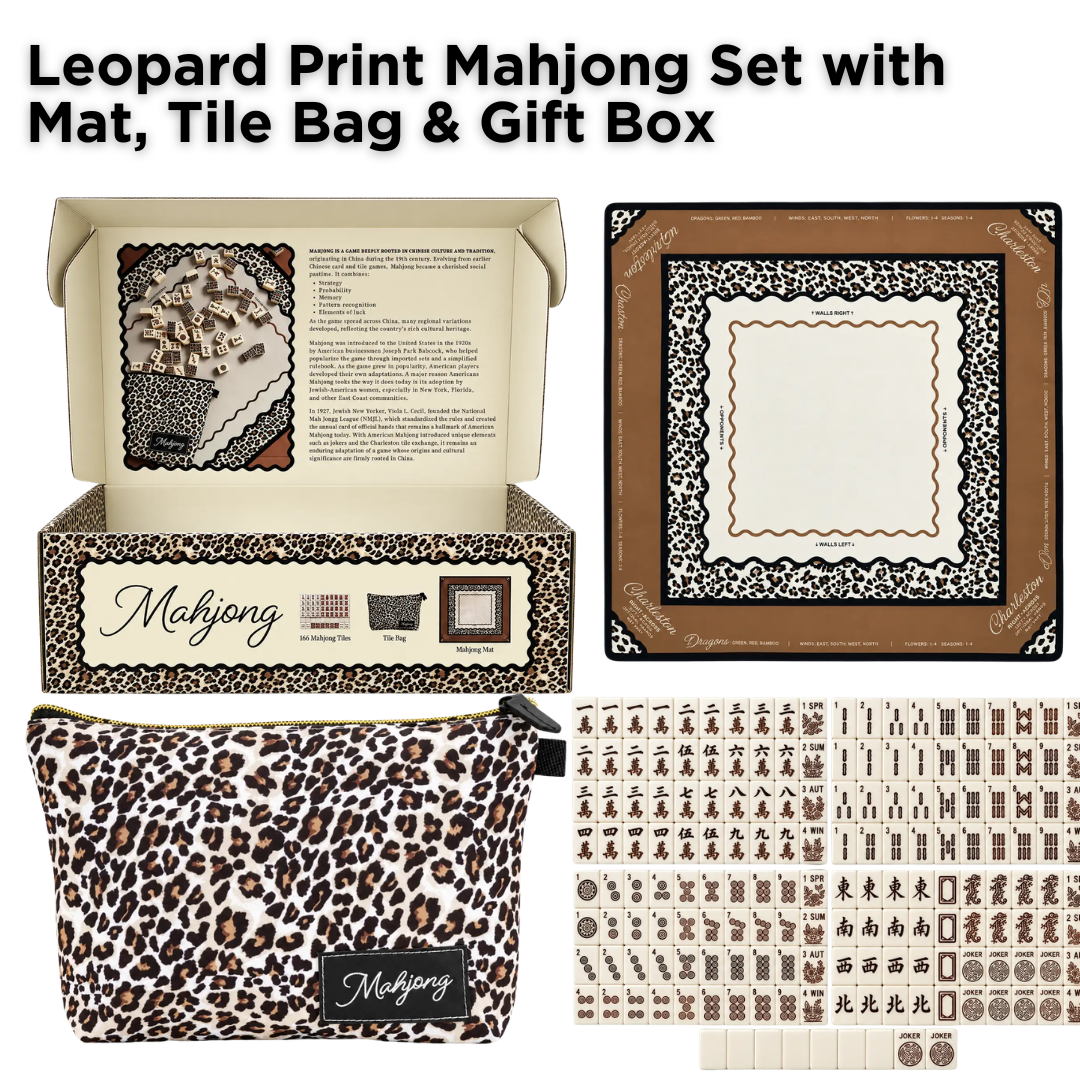 EMF Leopard Print Mahjong Set with Mat, Tile Bag & Gift Box